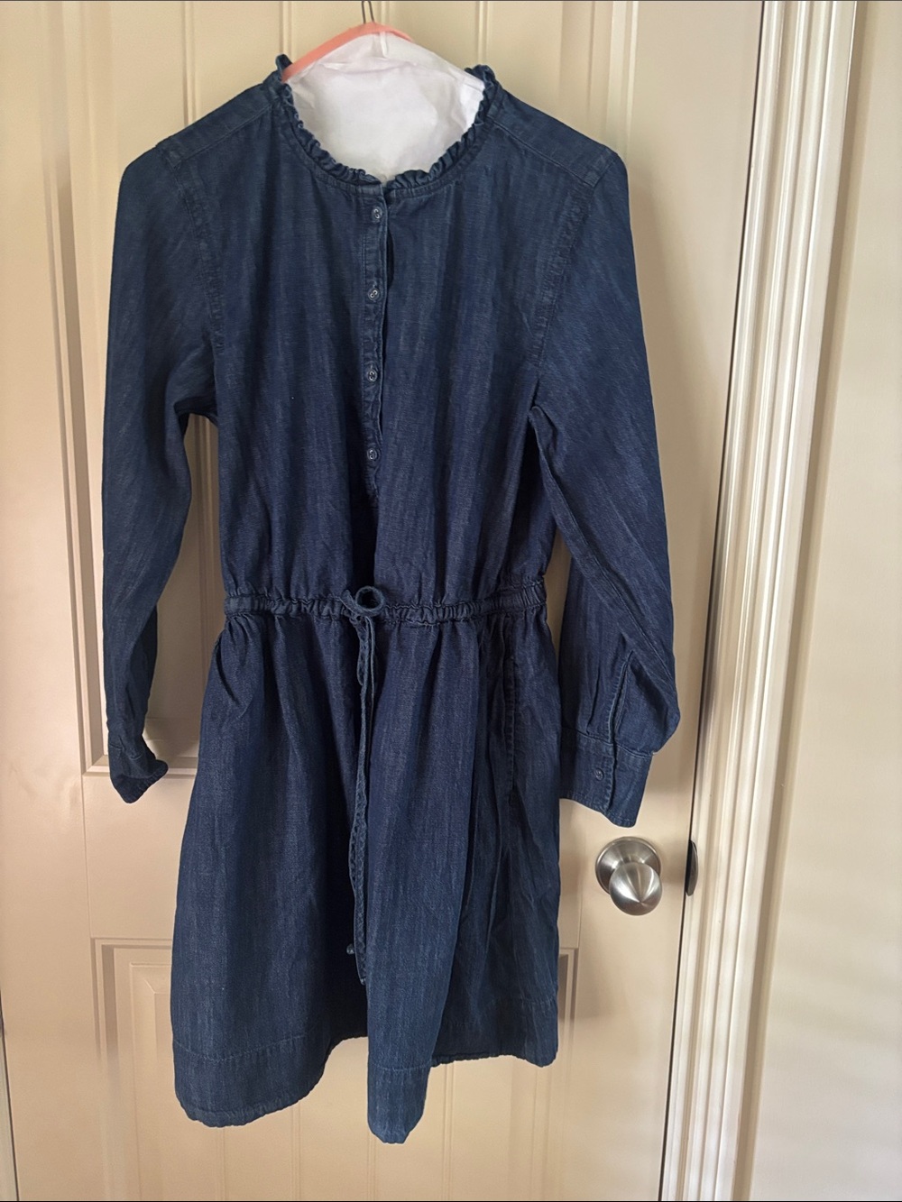Free Assembly Dark Indigo Long Sleeve Drawstring Waist Denim Dress small
